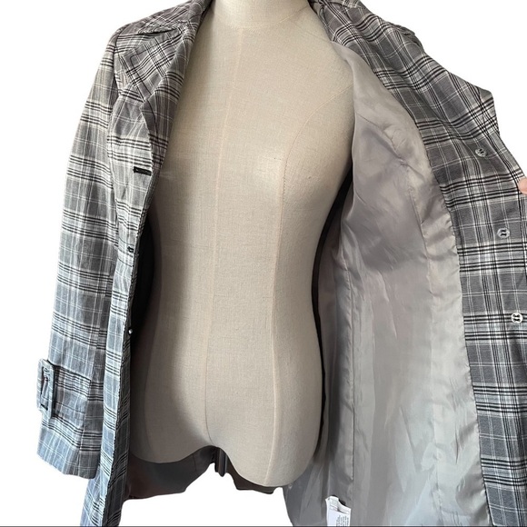 Smart Set XS grey plaid trench coat preppy tweed prepcore regencycore coquette - Picture 6 of 11